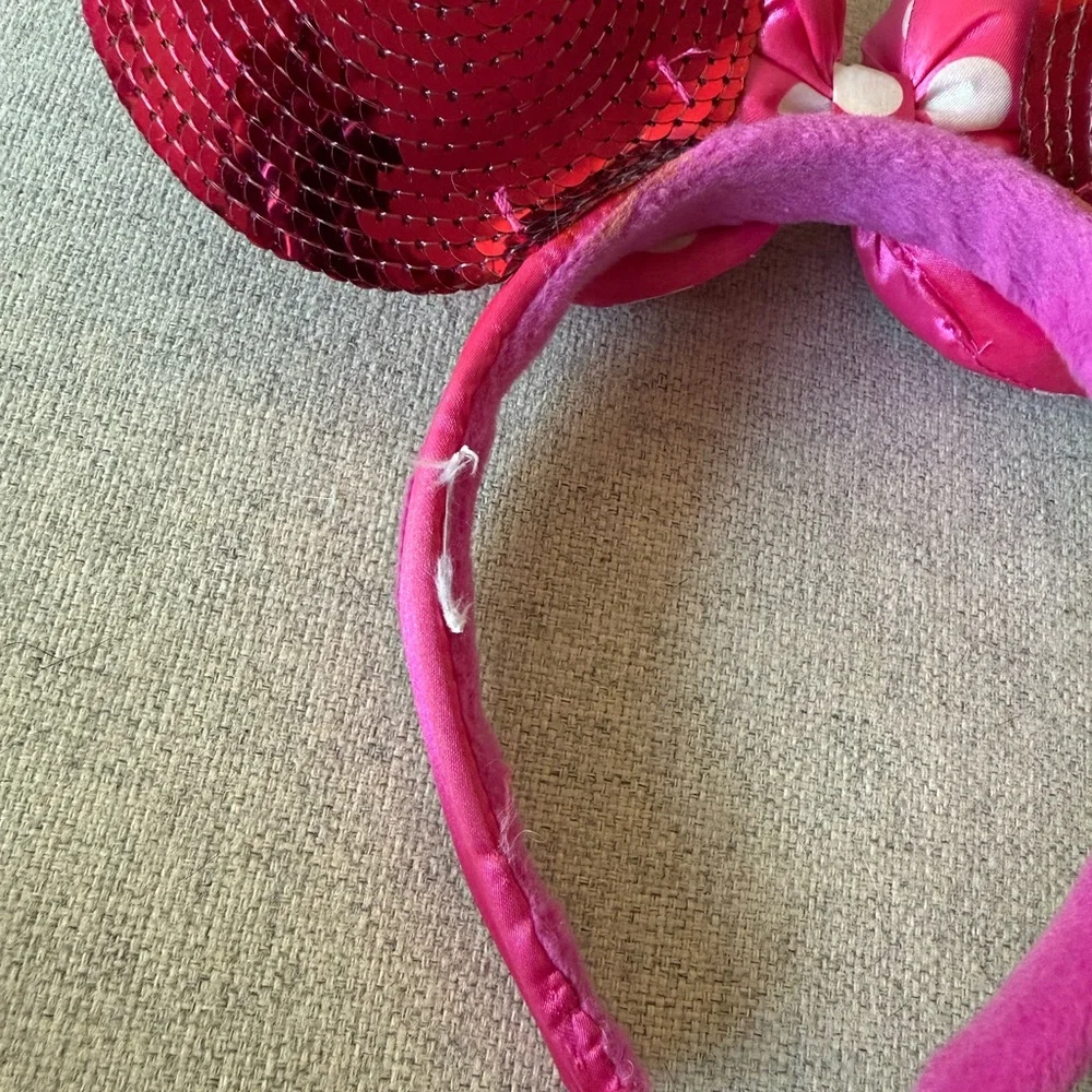 Minnie Mouse Hot Pink Sequin Ears with Polka Dot Bow Headband, Adult OS